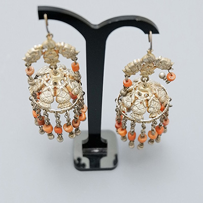 AFGHANI SILVER EARRINGS WITH CORAL