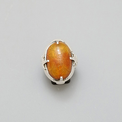 PERSIAN SILVER RING WITH AMBER BEAD