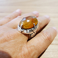 PERSIAN SILVER RING WITH AMBER BEAD